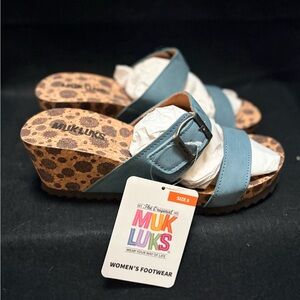 Muk Luks | BNIB "Winona" 2-Strap Wedge Sandals - Women's 8, Blue/Tan